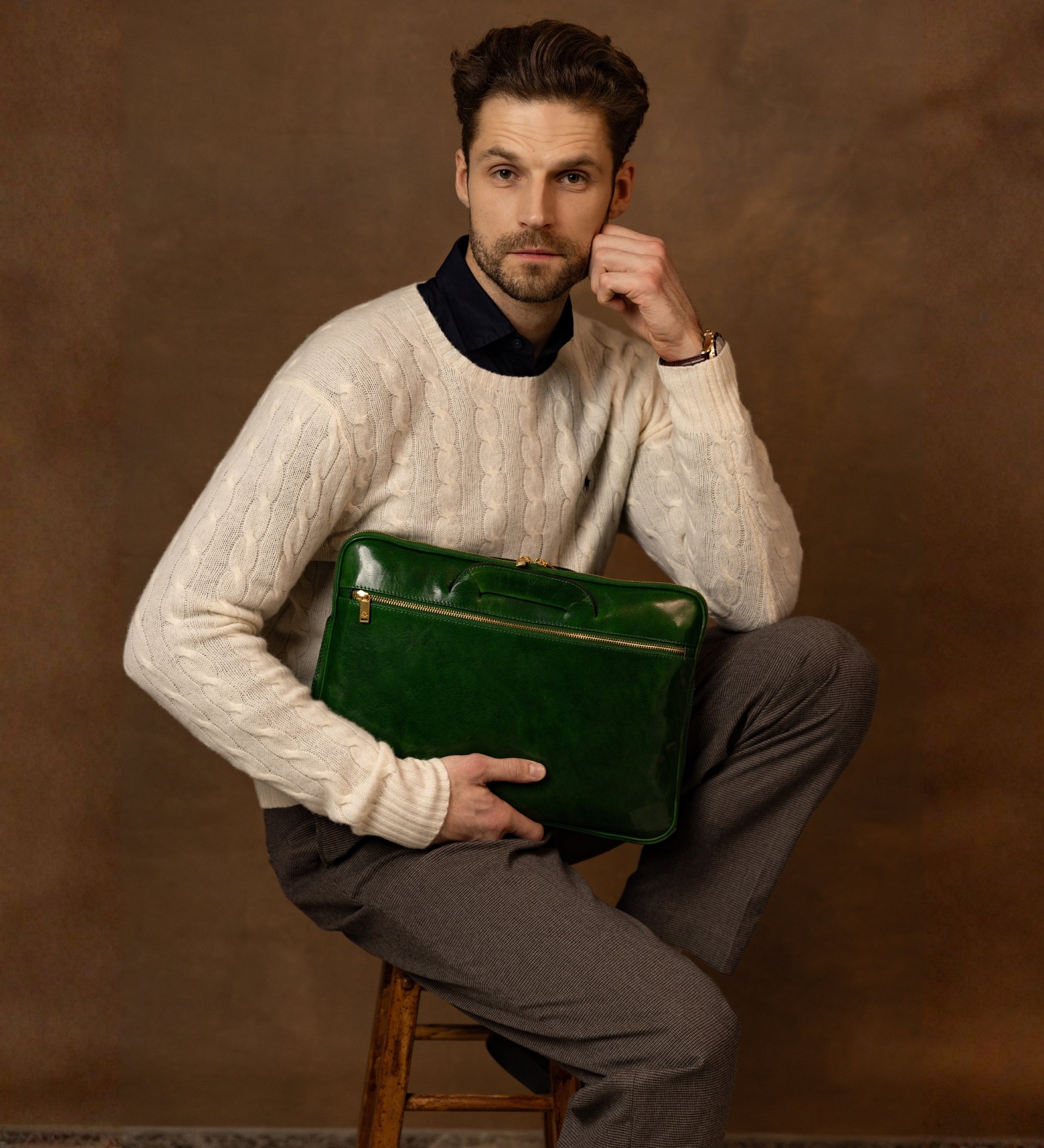 Leather Briefcase Laptop Bag - Brave New World