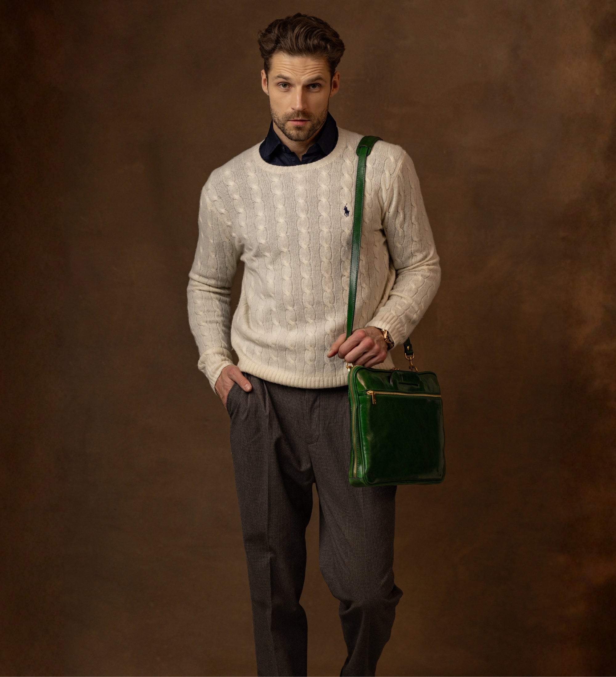 Leather Briefcase Laptop Bag - Brave New World