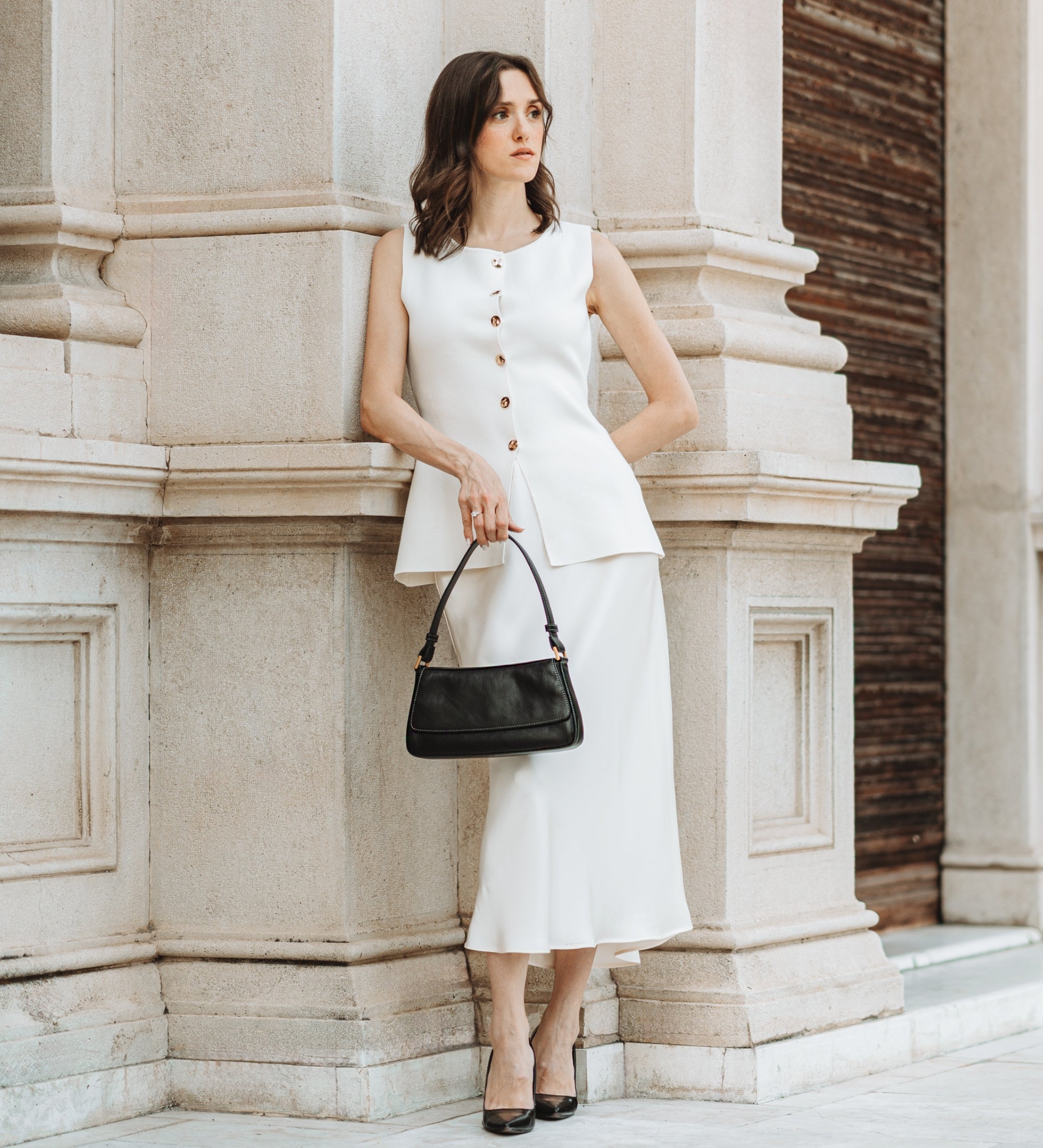 Leather Baguette Handbag for Women - Bright Lights, Big City