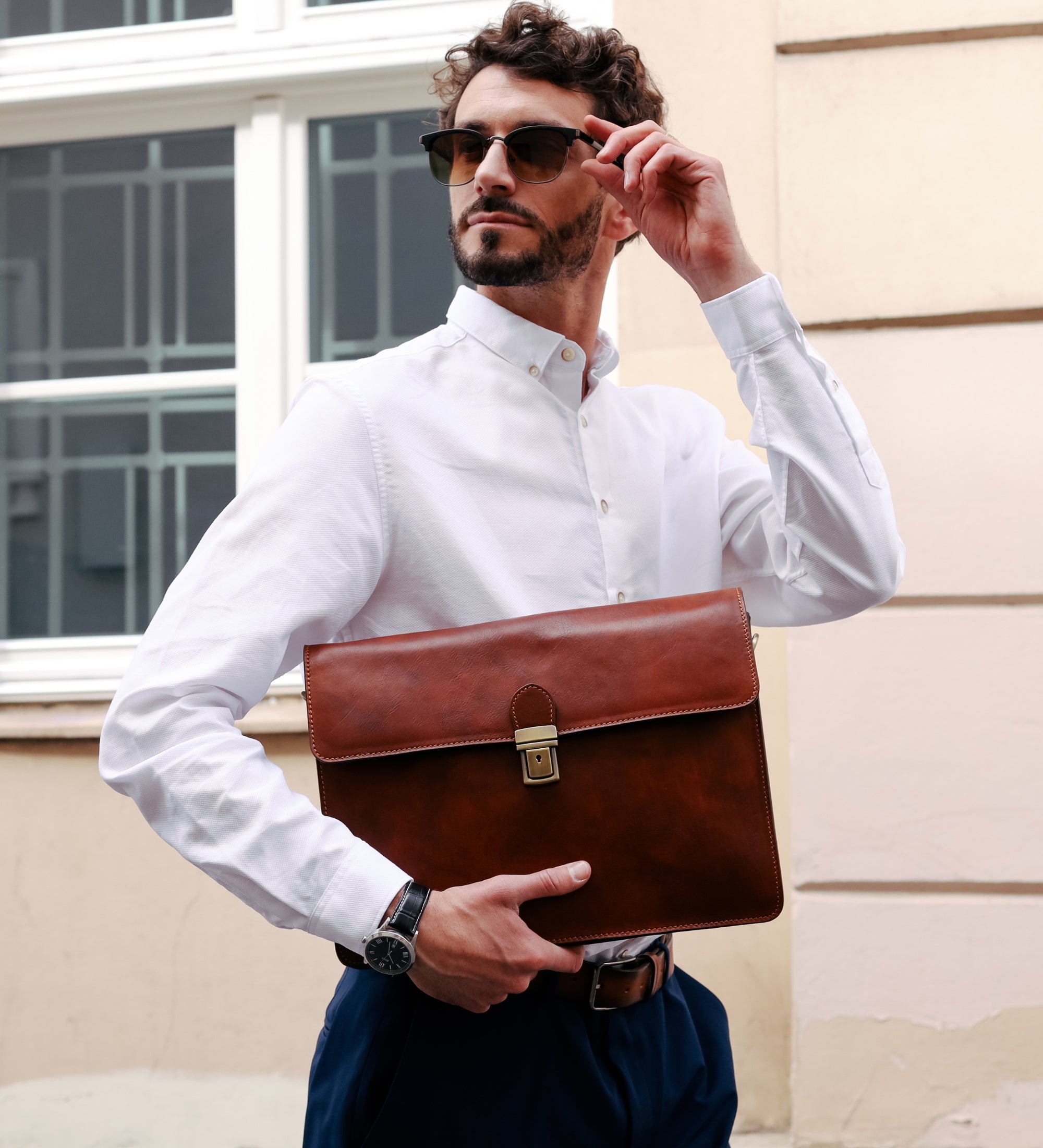 Leather Portfolio Work Bag with Shoulder Strap - The Corrections