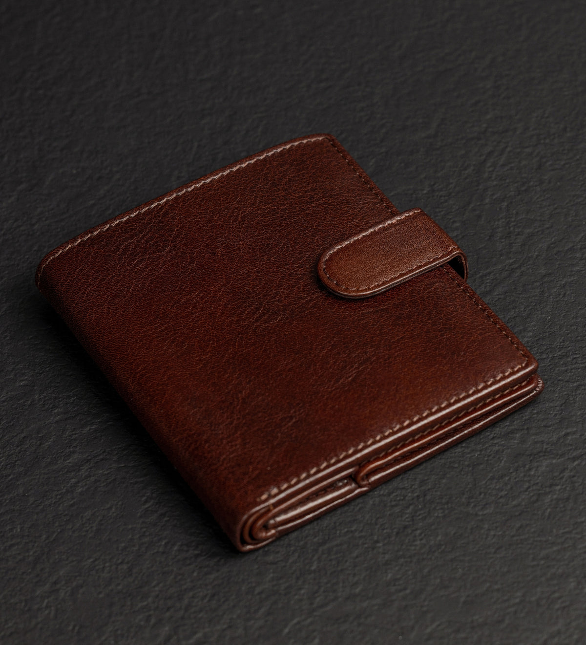 Leather Bifold Wallet with a Snap Closure - Ironweed