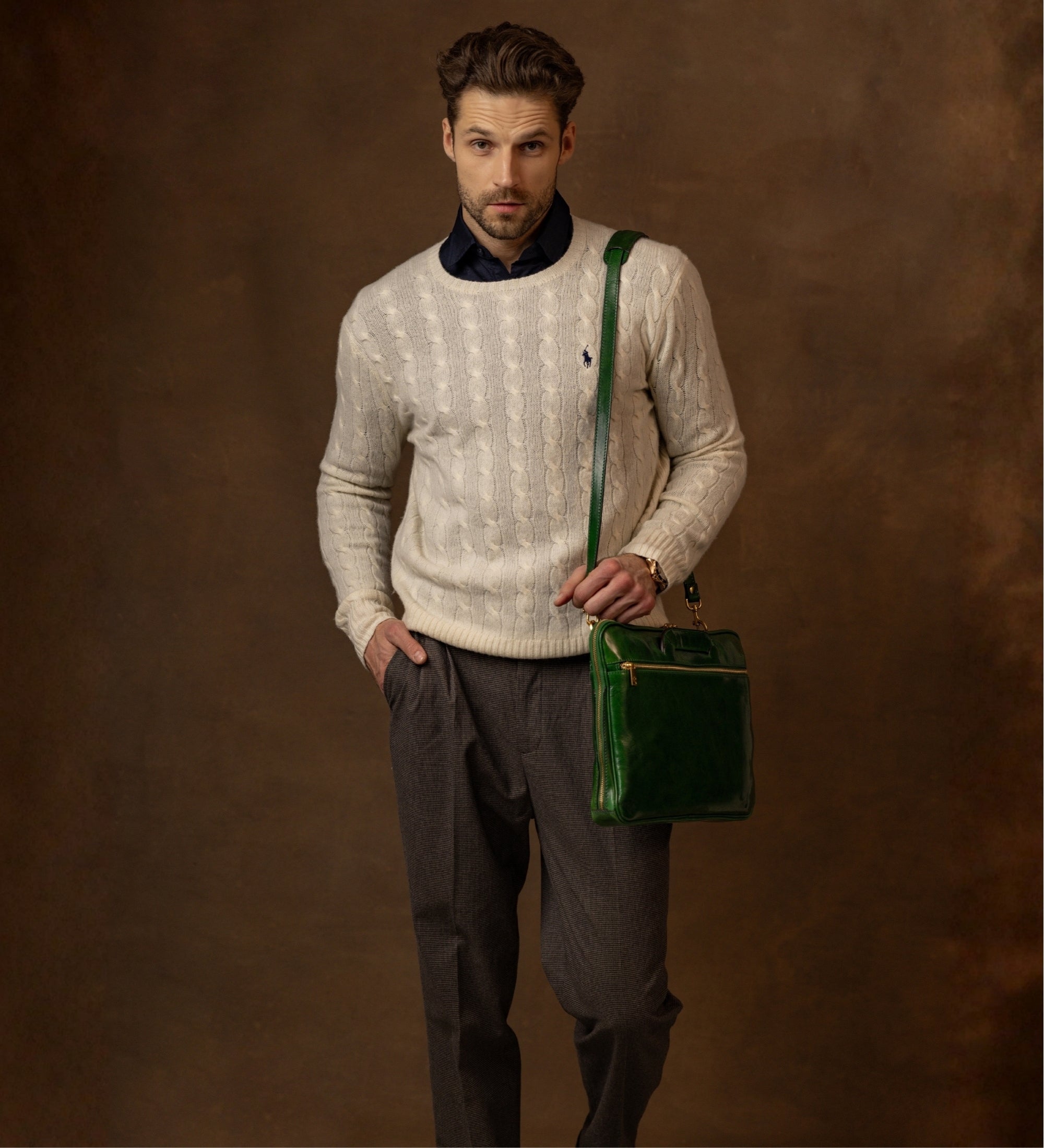 Leather Briefcase Laptop Bag - Brave New World