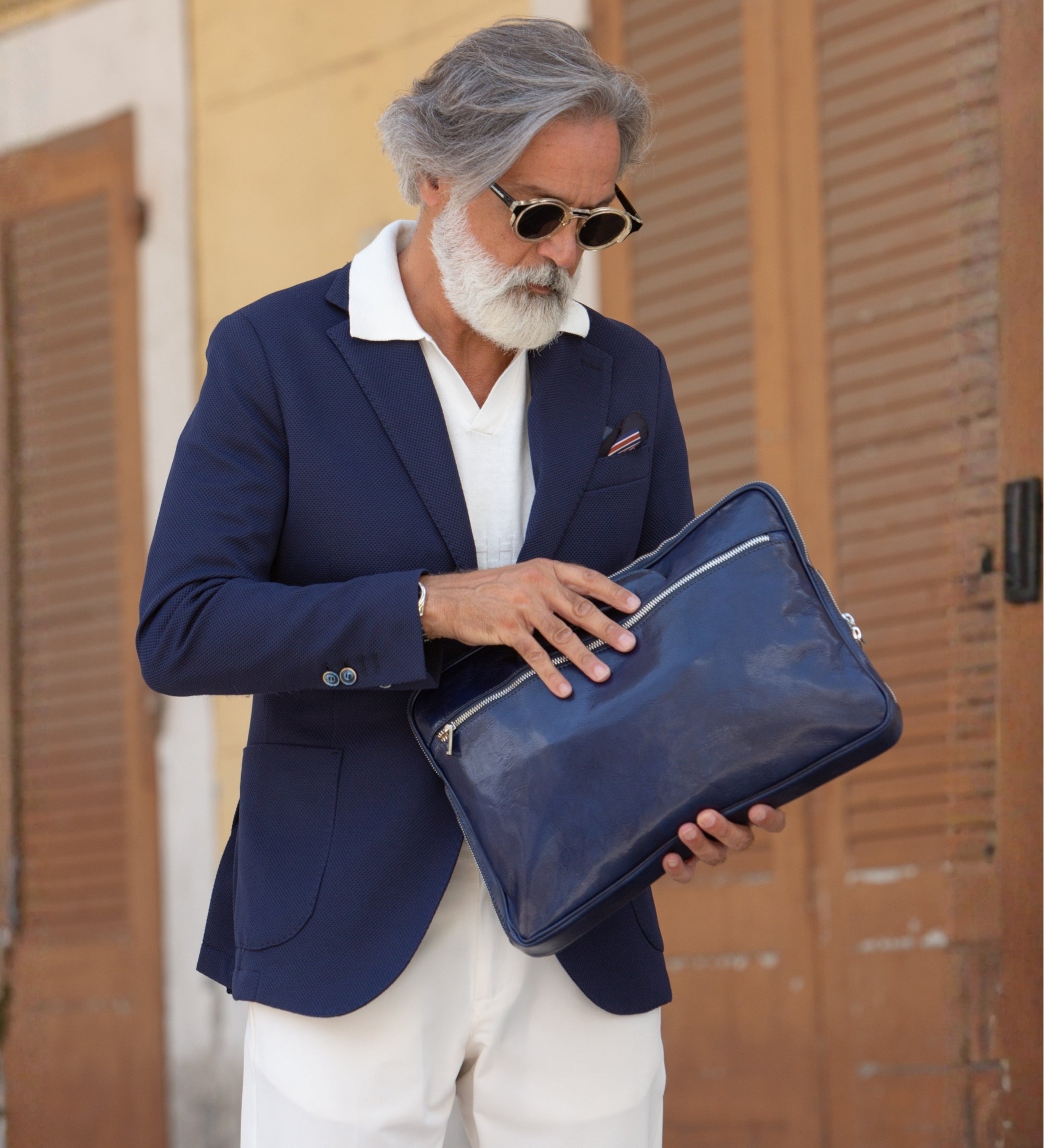 Leather Briefcase Laptop Bag - Brave New World