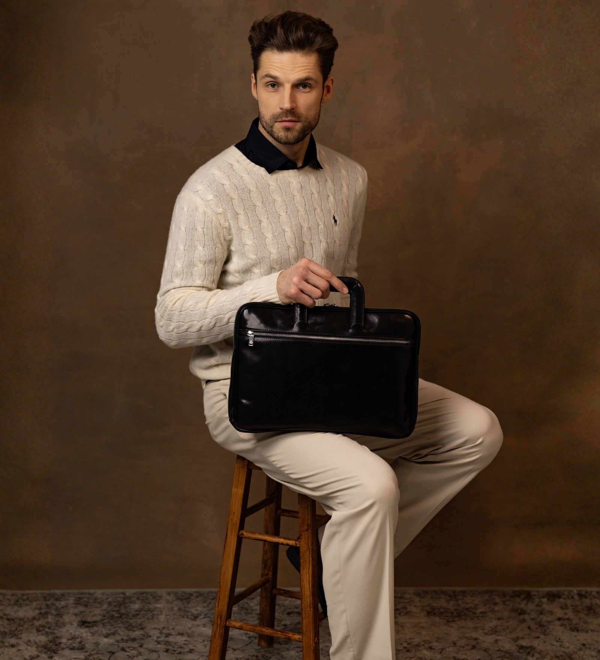 Leather Briefcase Laptop Bag - Brave New World