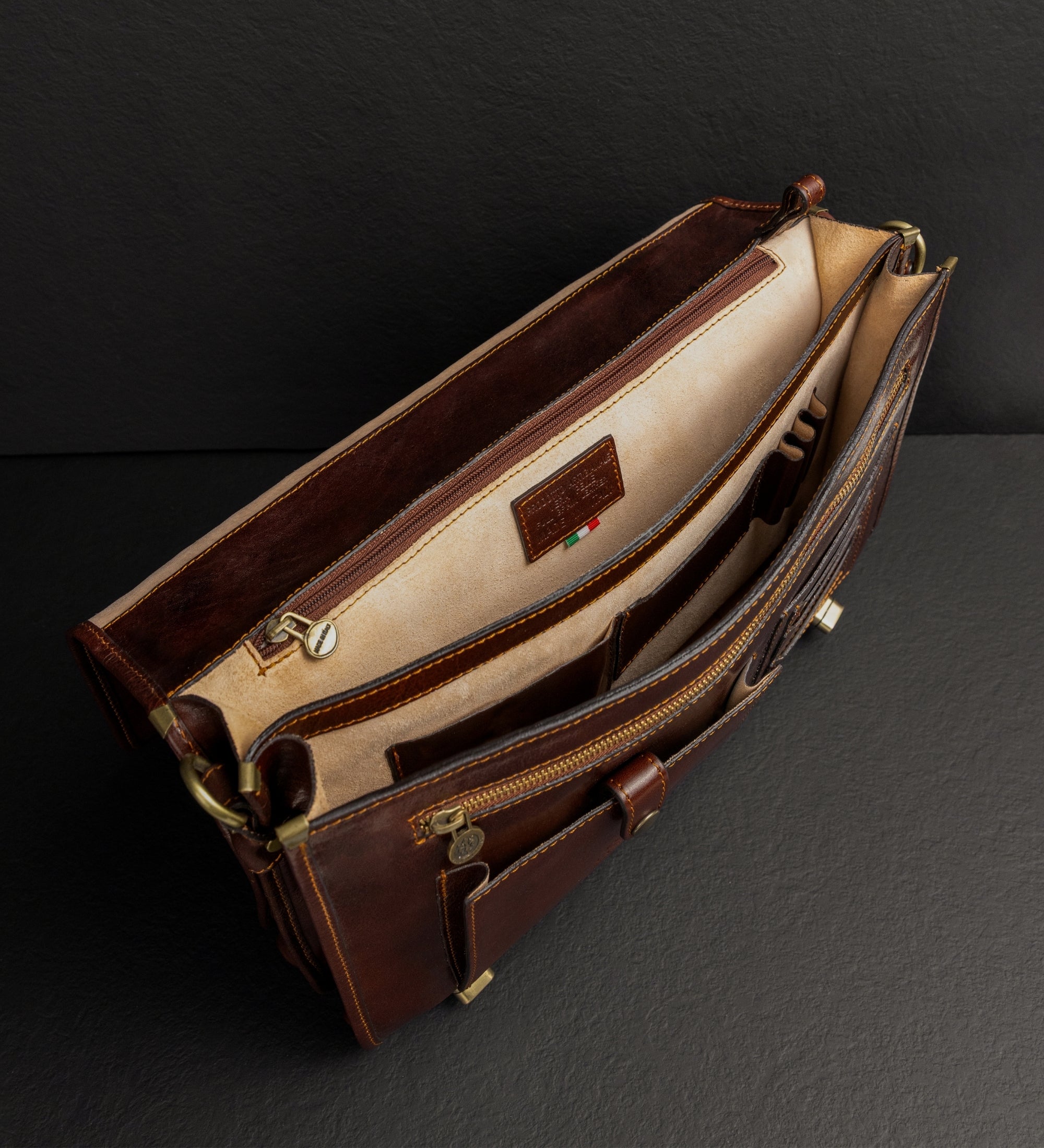 Leather Briefcase Laptop Bag - Illusions