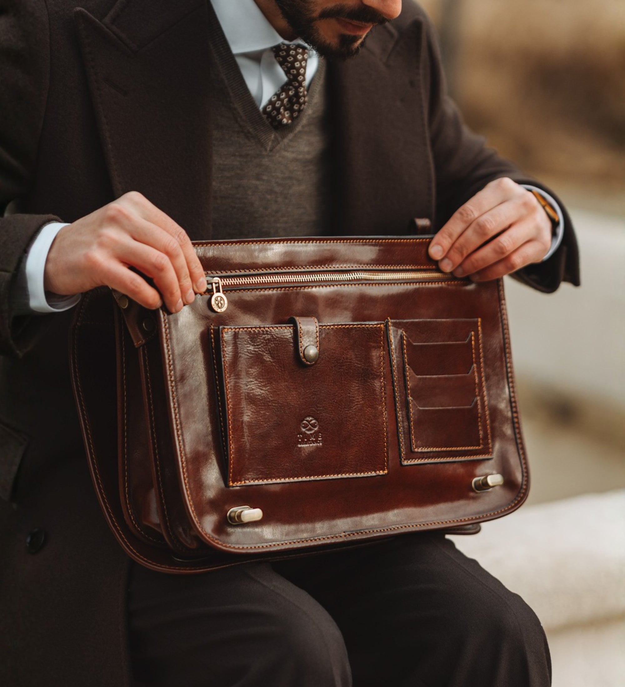 Leather Briefcase Laptop Bag - Illusions