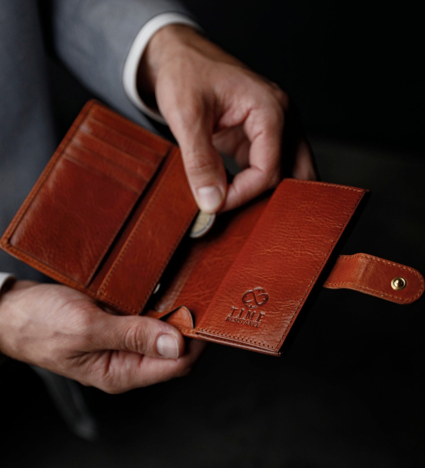 Leather Bifold Wallet with a Snap Closure - Ironweed