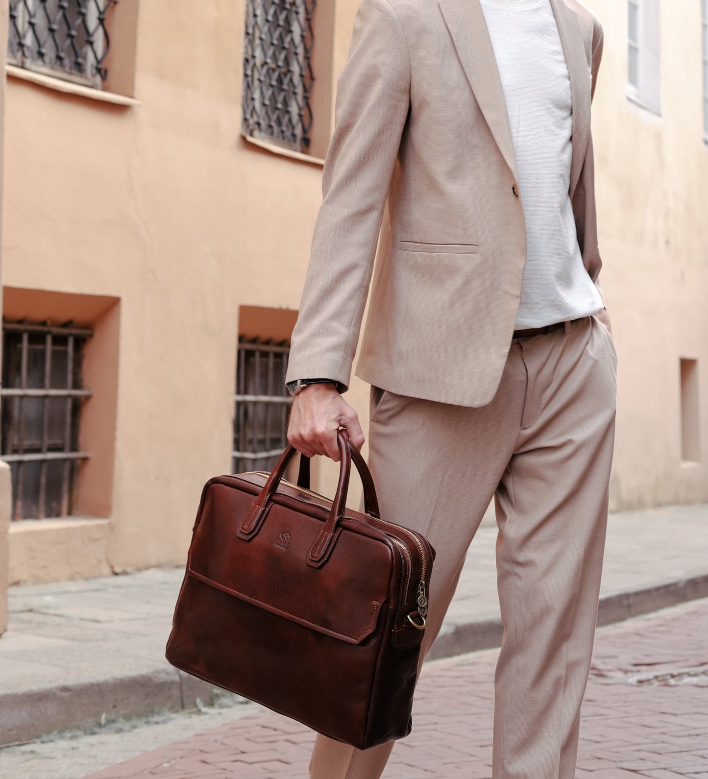 Large Leather Briefcase Laptop Bag - Nostromo