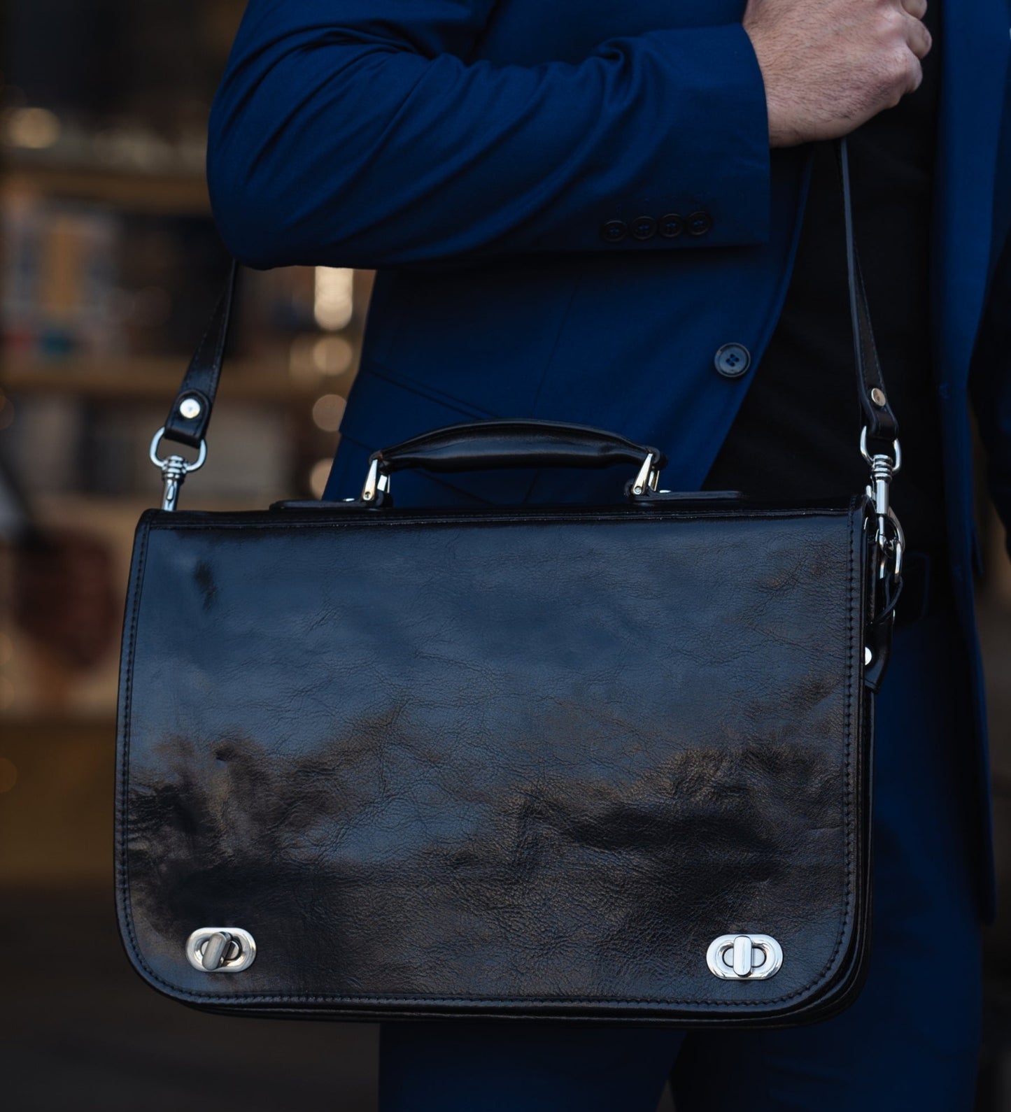 Leather Briefcase Laptop Bag - Illusions