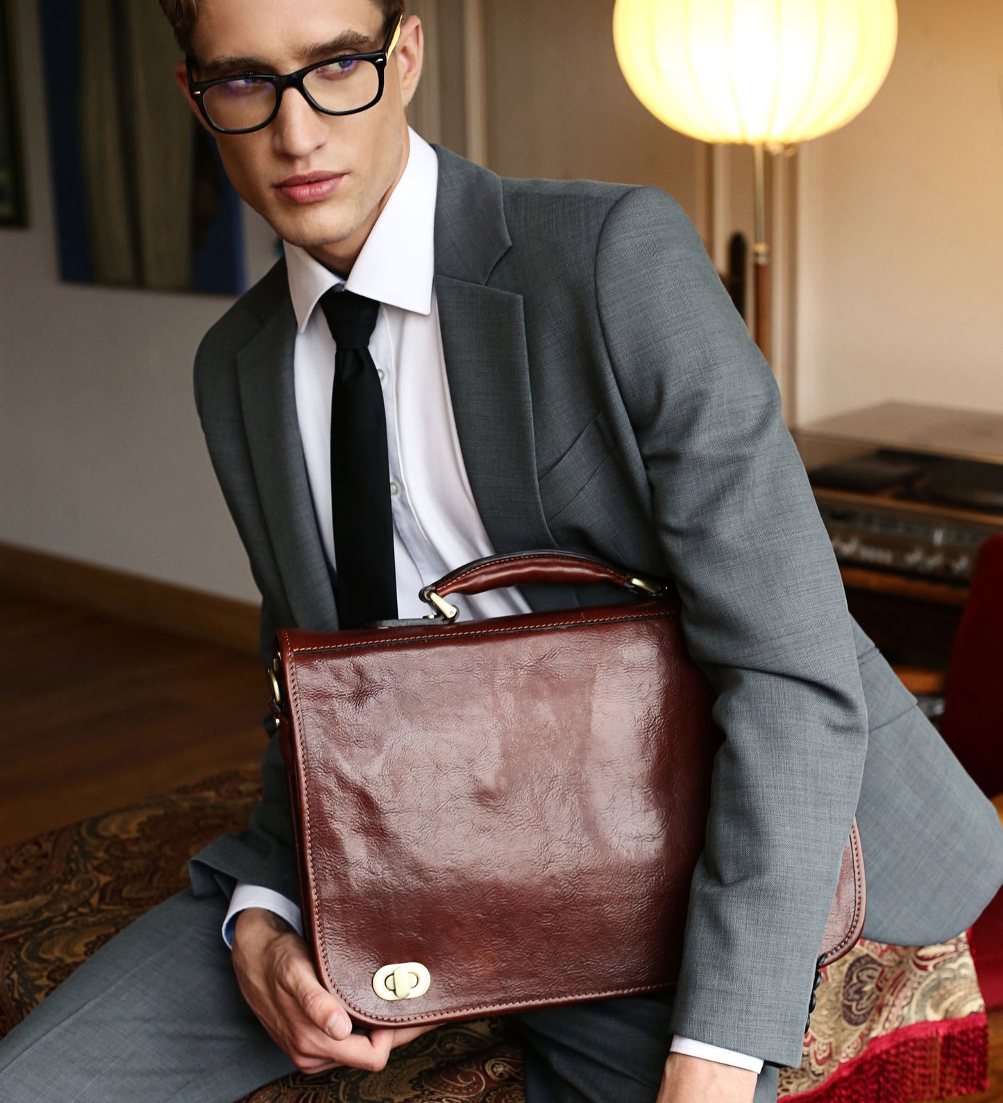 Leather Briefcase Laptop Bag - Illusions