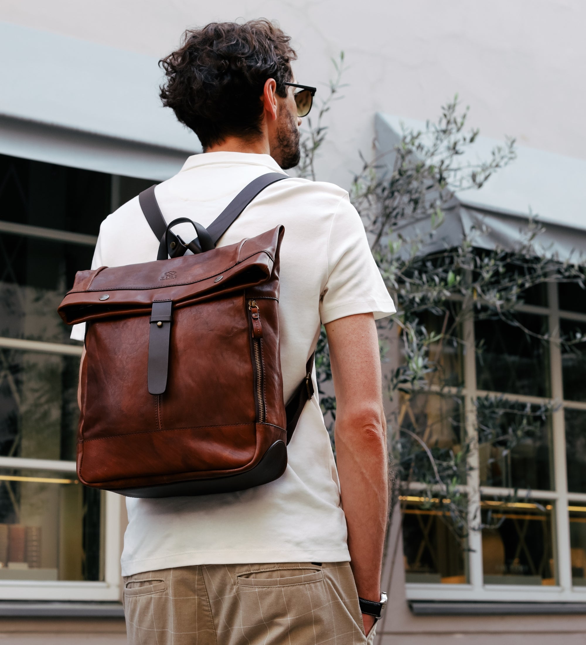brown leather roll top backpack Leather Roll-Top Backpack