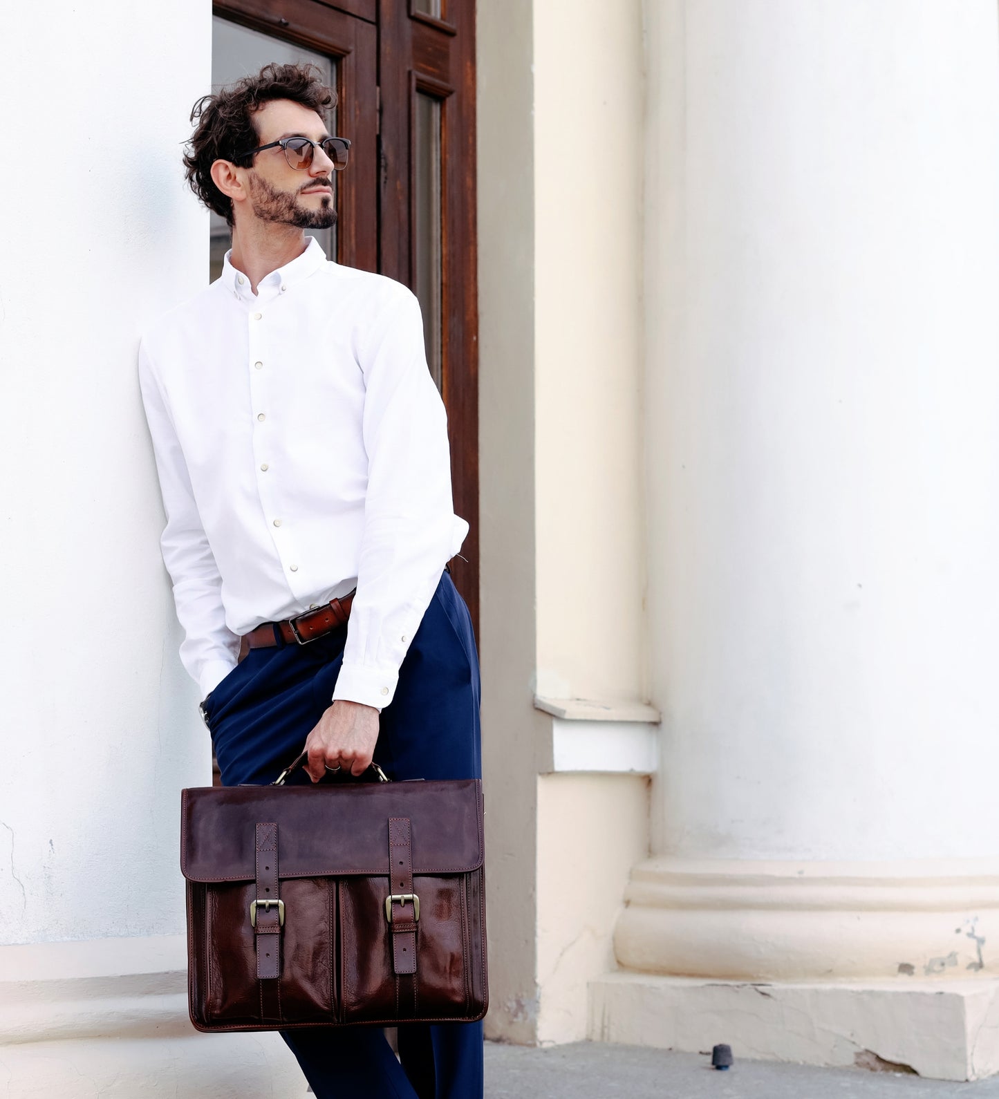 Leather Briefcase Satchel Bag - The Time Machine