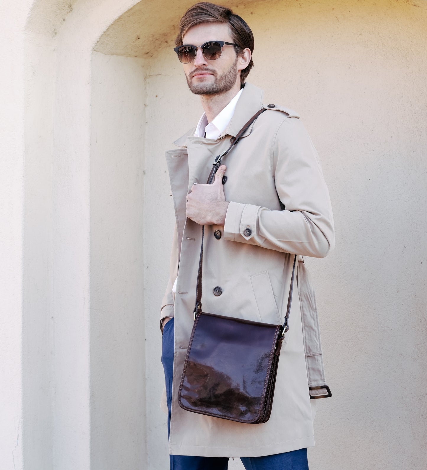 Small Leather Messenger Bag - On The Road