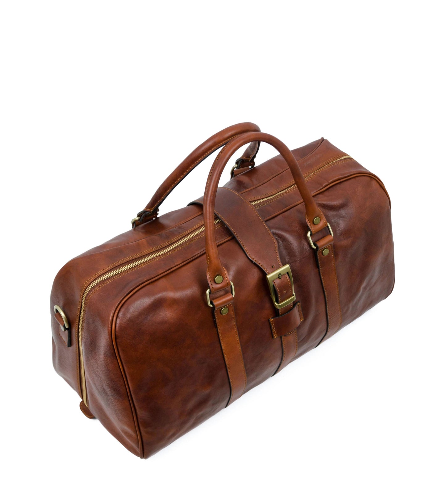 Cognac Brown Matte Leather Duffel Bag - Tender Is the Night