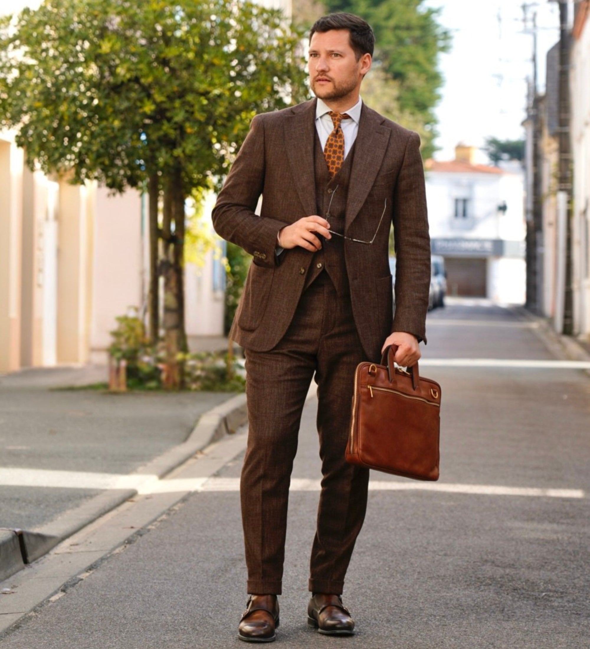 Leather Briefcase Laptop Bag - Brave New World