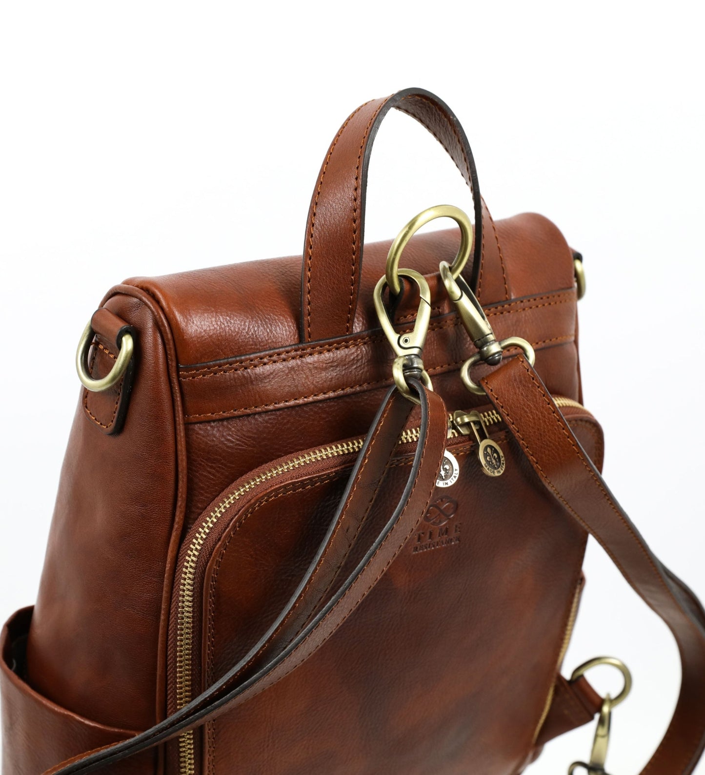 Womens Cognac Brown Leather Convertible Backpack Shoulder Bag - The Waves