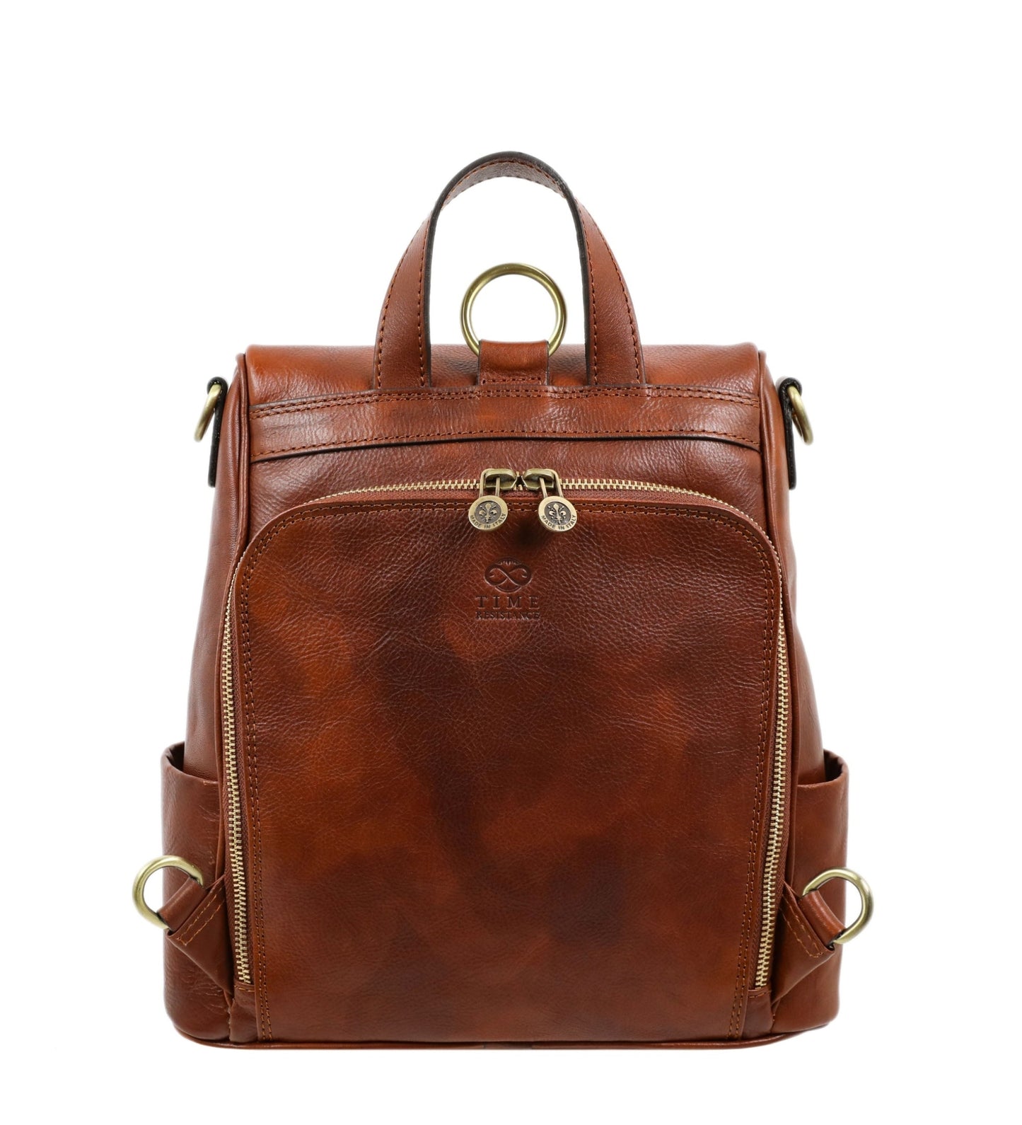 Womens Cognac Brown Leather Convertible Backpack Shoulder Bag - The Waves