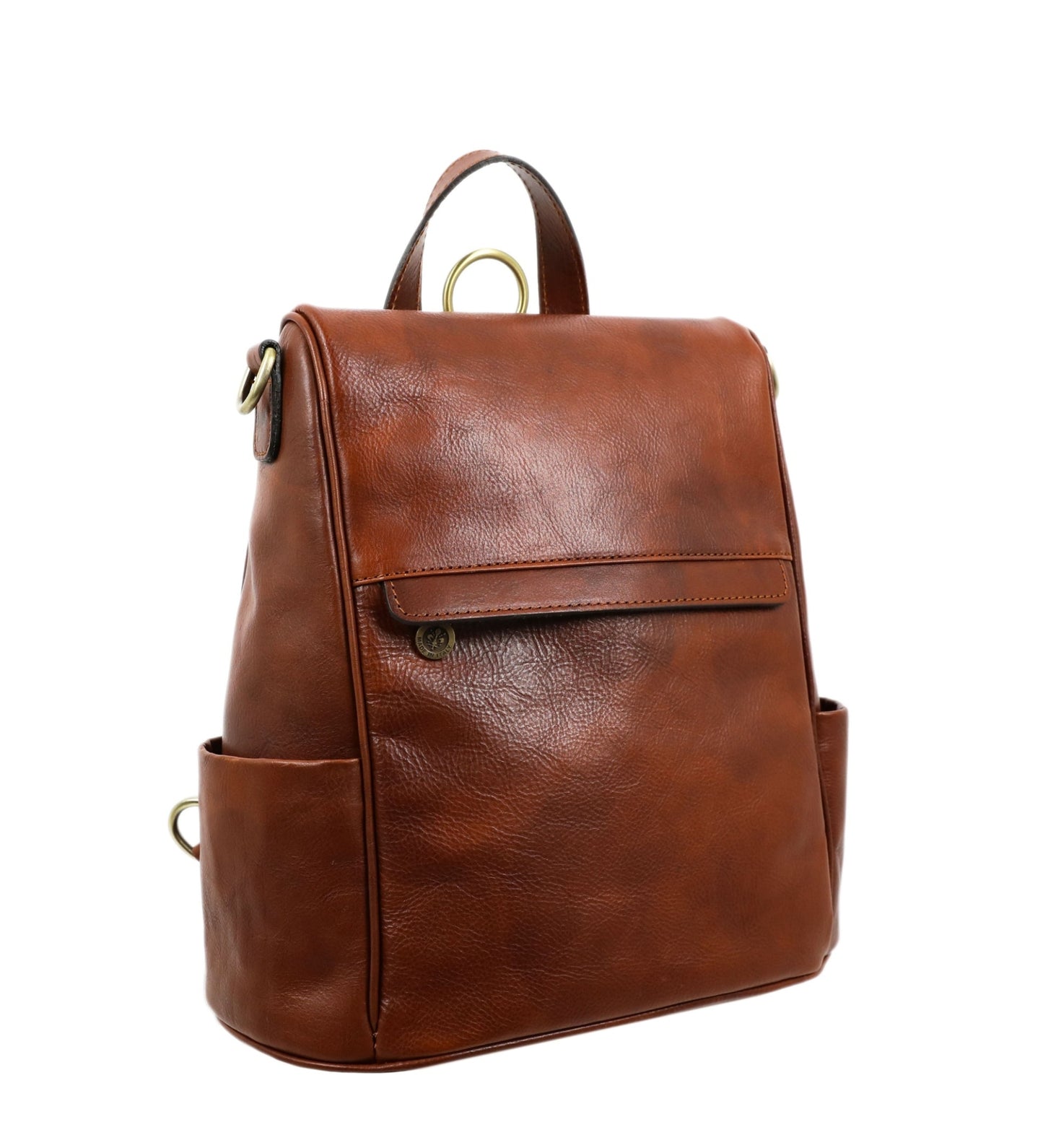 Womens Cognac Brown Leather Convertible Backpack Shoulder Bag - The Waves