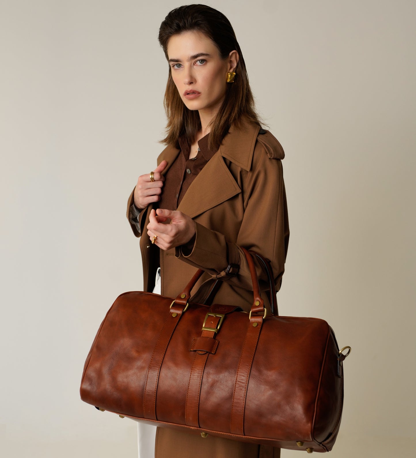 Womens Cognac Brown Matte Leather Travel Bag - Tender Is the Night