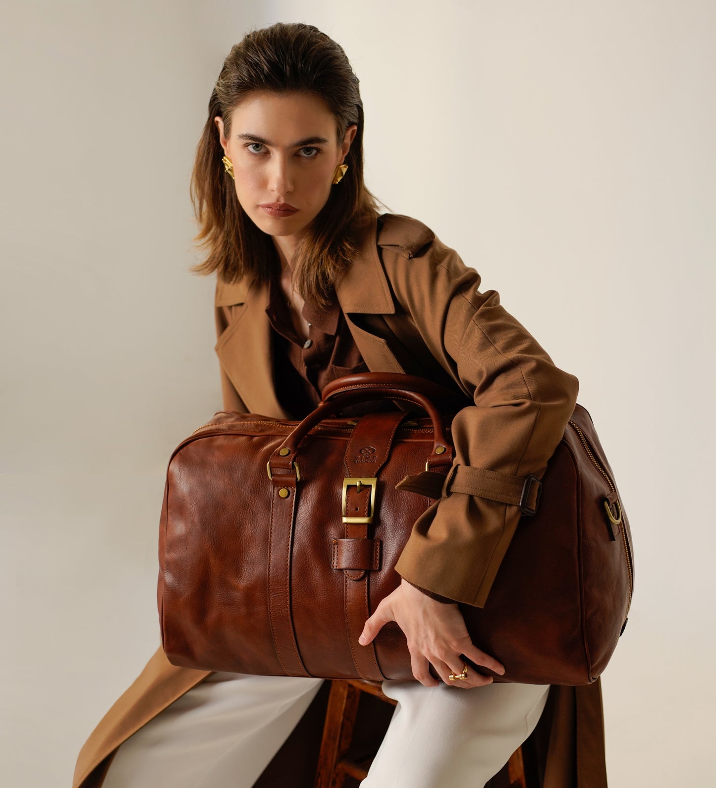 Womens Cognac Brown Matte Leather Travel Bag - Tender Is the Night