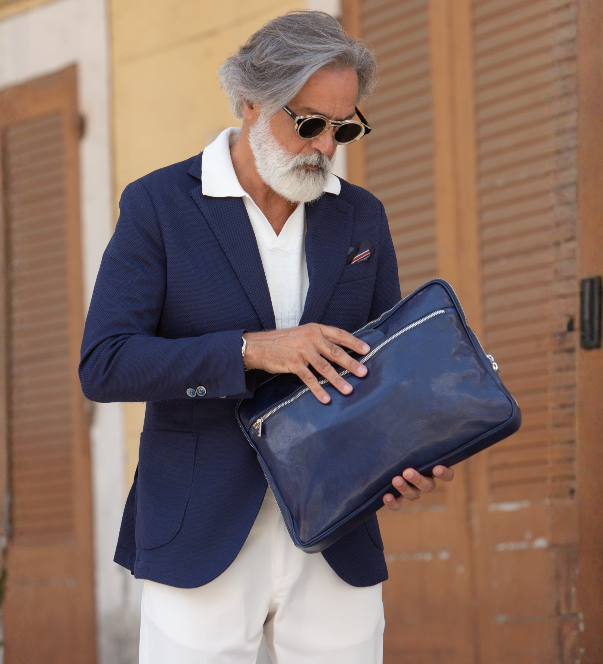 Leather Briefcase Laptop Bag - Brave New World